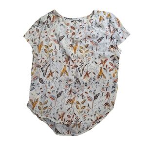 hinge by Anthropologie Cream Orange Cap Sleeves Floral Top - XS